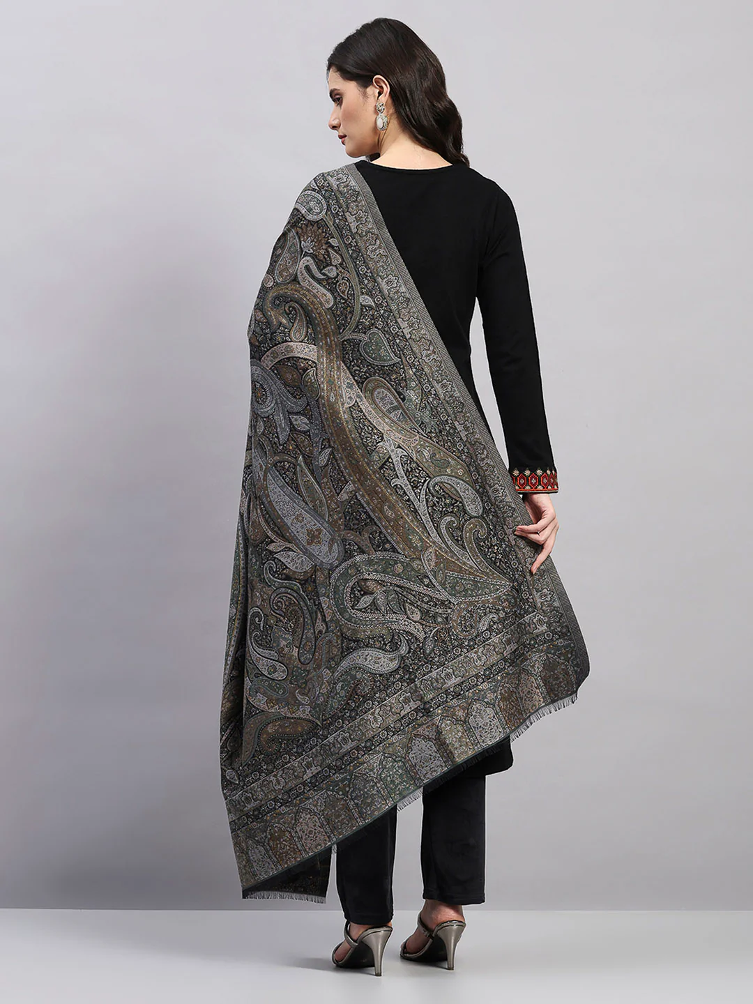 Women Multicolor Printed Wool Blend Shawl - Image 5