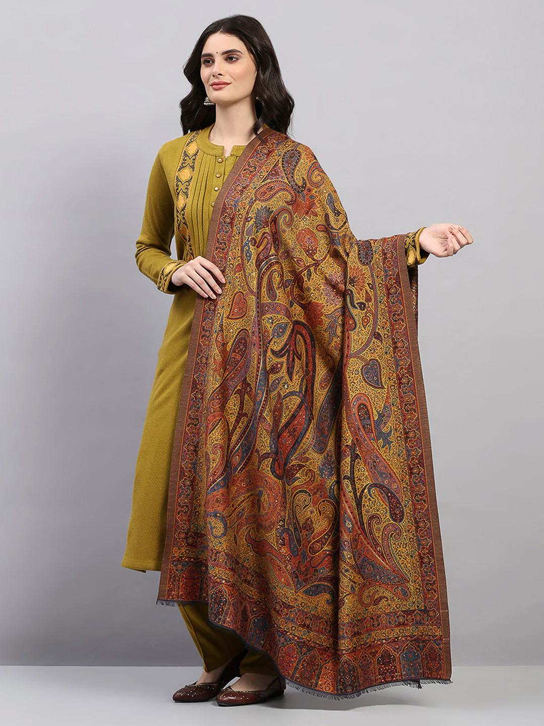 Women Multicolor Printed Wool Blend Shawl - Image 3