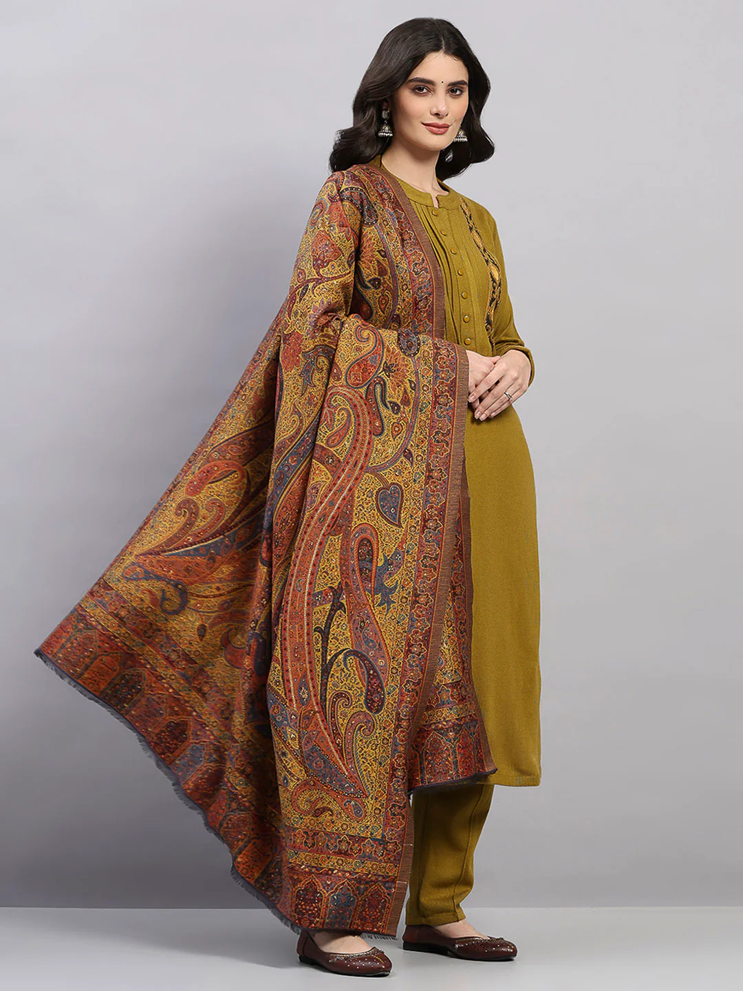 Women Multicolor Printed Wool Blend Shawl - Image 4