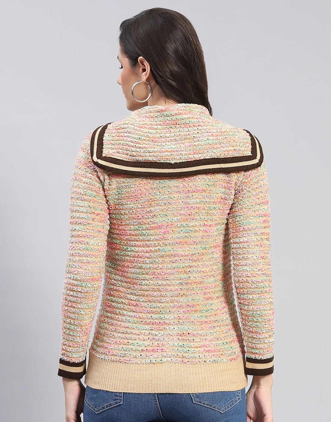 Women Multicolor Self Design Collar Full Sleeve Cardigan - Image 5