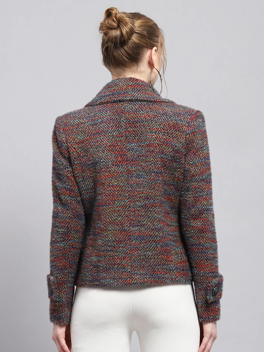 Women Multicolor Self Design Collar Full Sleeve Coat - Image 5