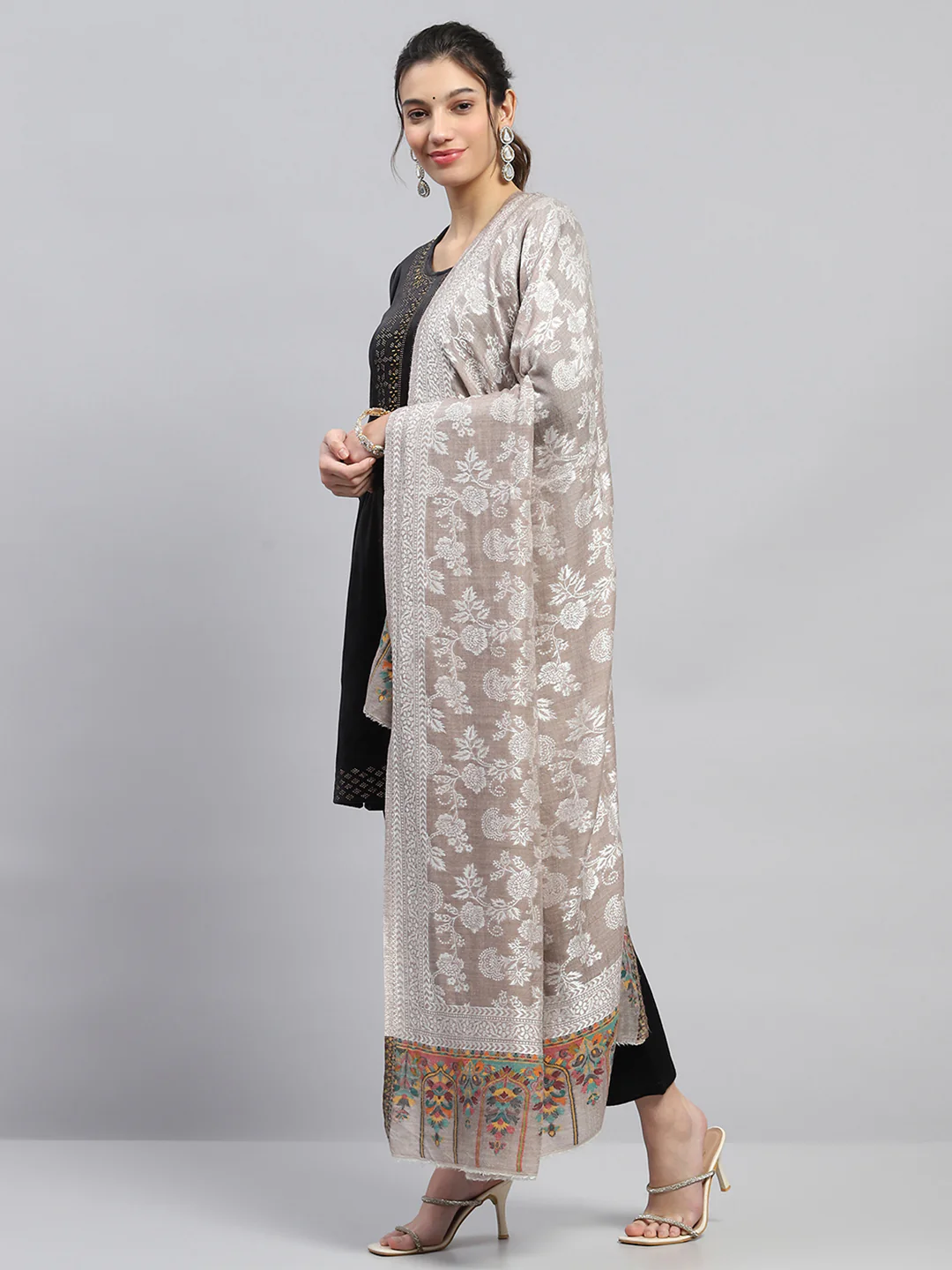Women Multicolor Self Design Reversible Shawl - Image 3