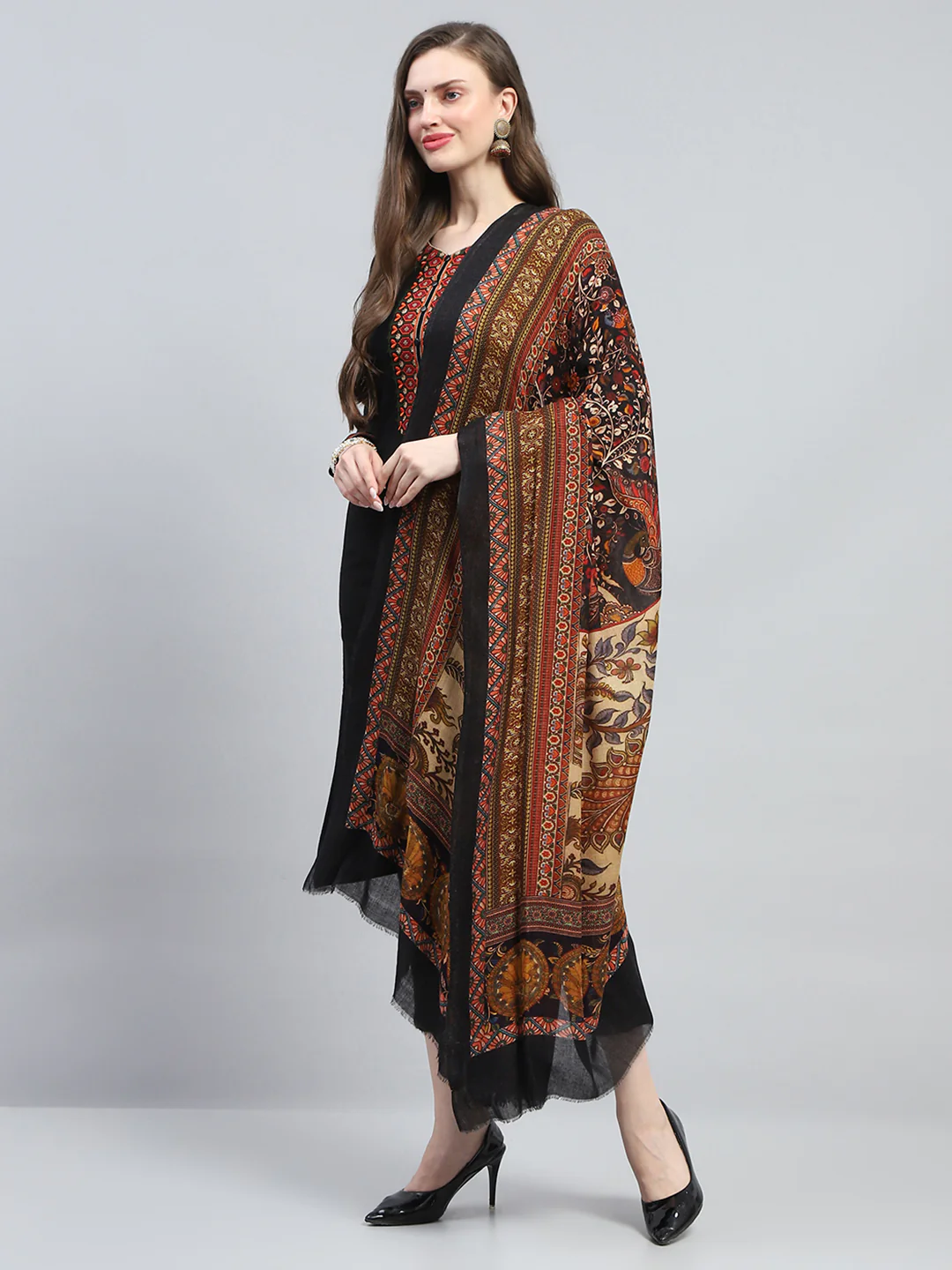 Women Multicolor Self Design Reversible Shawl - Image 3
