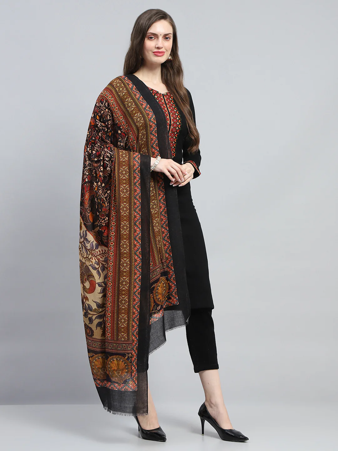 Women Multicolor Self Design Reversible Shawl - Image 4