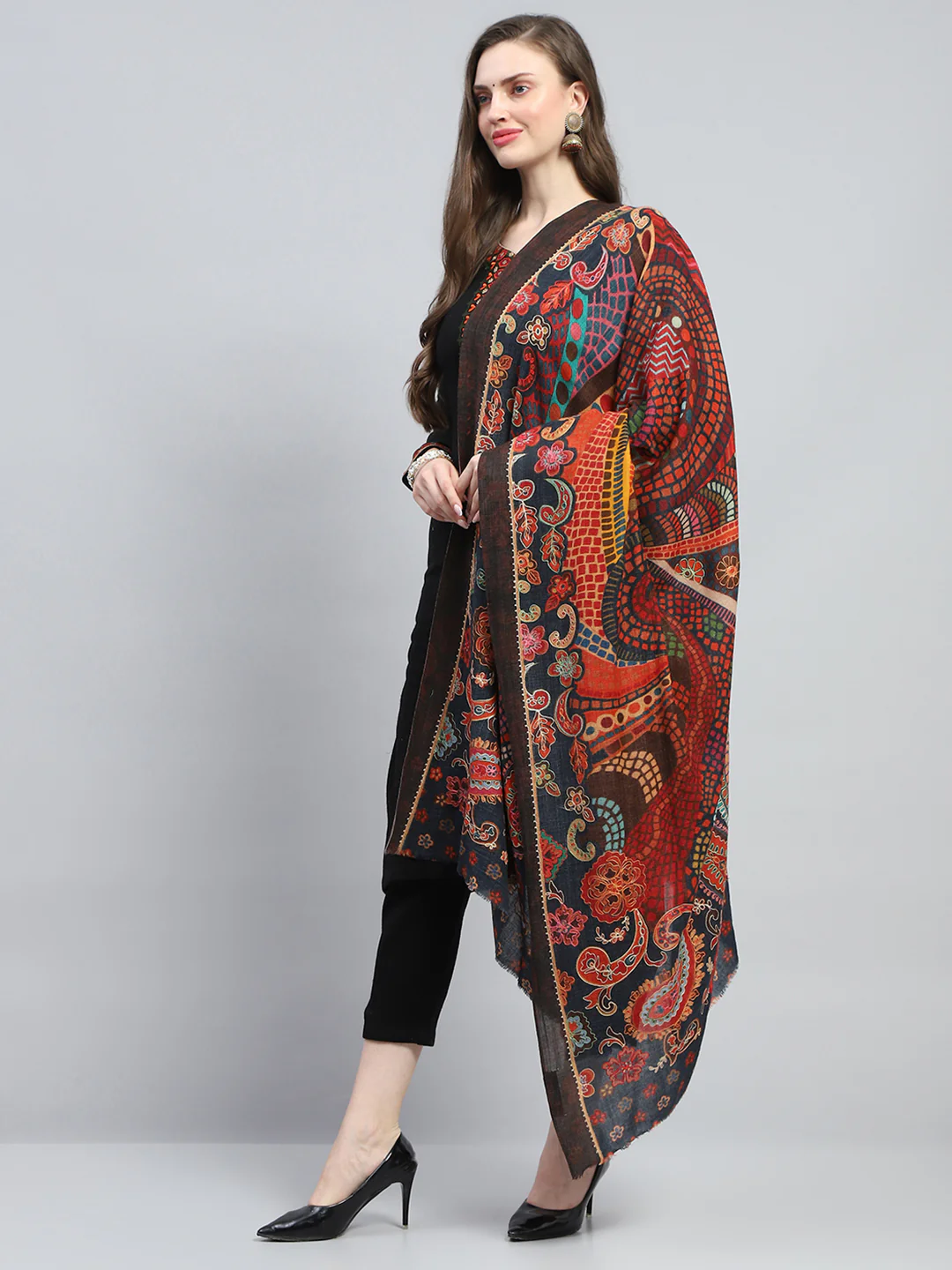 Women Multicolor Self Design Reversible Shawl - Image 3