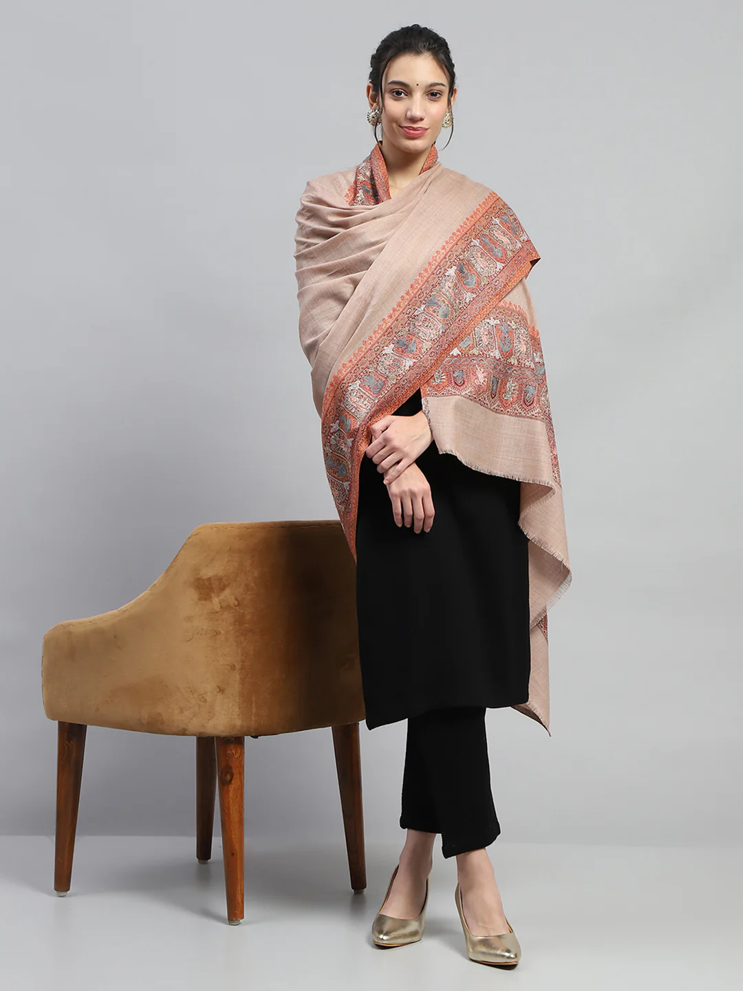 Women Multicolor Self Design Reversible Shawl - Image 5