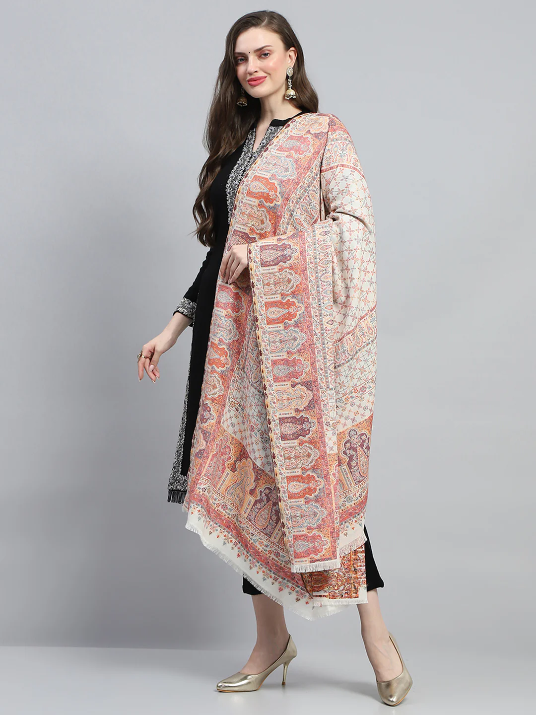 Women Multicolor Self Design Reversible Shawl - Image 3