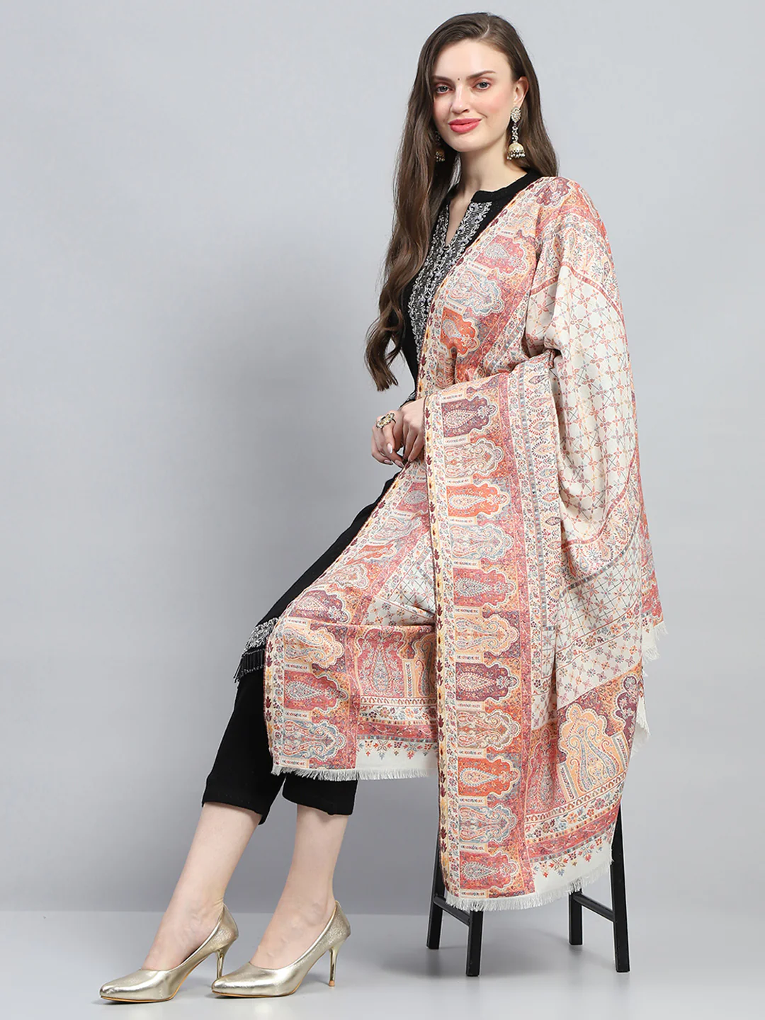 Women Multicolor Self Design Reversible Shawl - Image 5