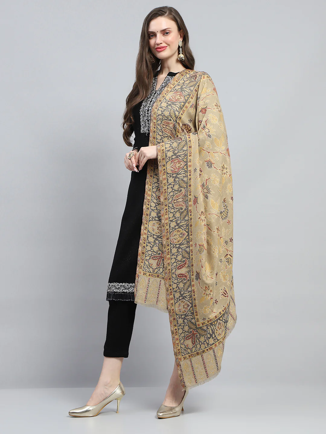 Women Multicolor Self Design Reversible Shawl - Image 3