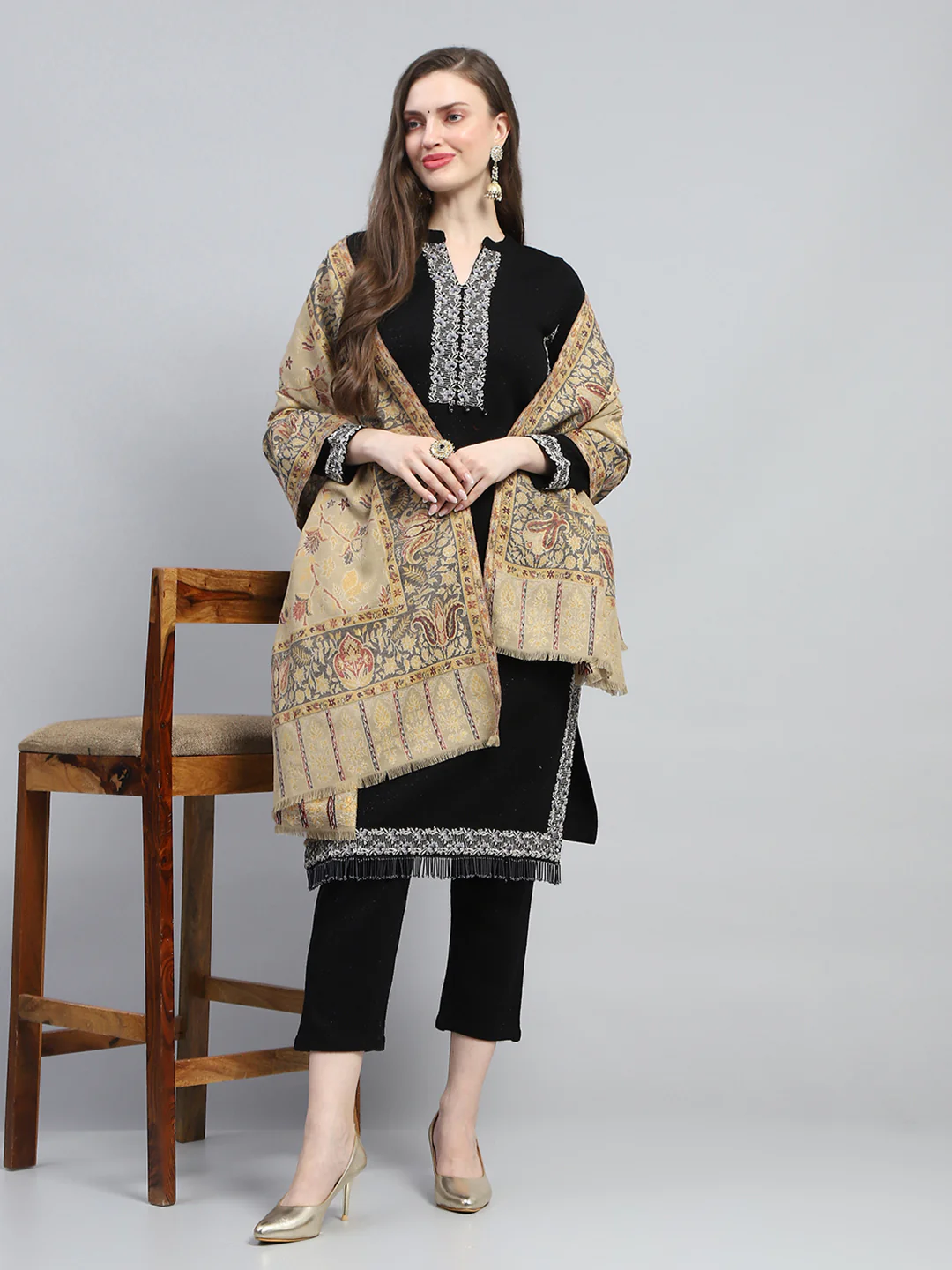 Women Multicolor Self Design Reversible Shawl - Image 5