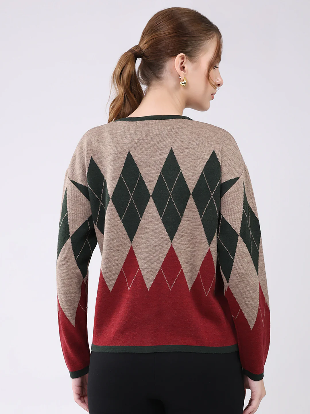 Women Multicolor Self Design Round Neck Full Sleeve Cardigan - Image 5