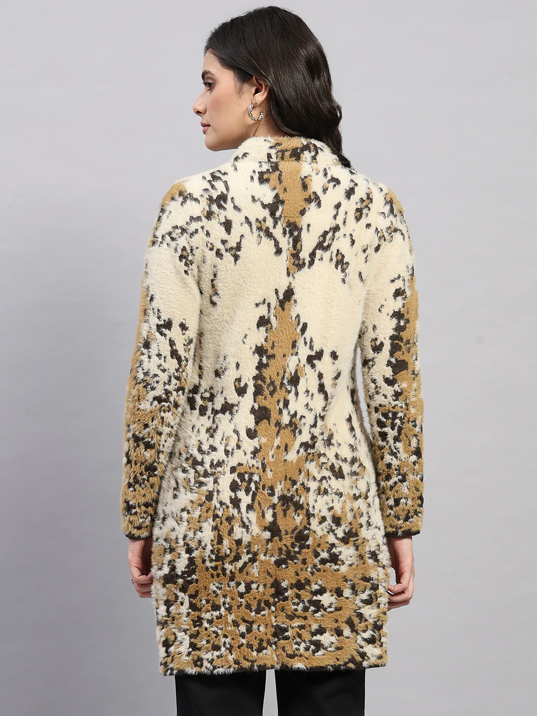 Women Multicolor Self Design Round Neck Full Sleeve Knitted Coat - Image 5