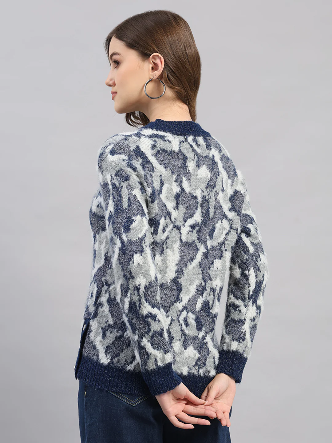 Women Multicolor Self Design Round Neck Full Sleeve Winter Top - Image 5