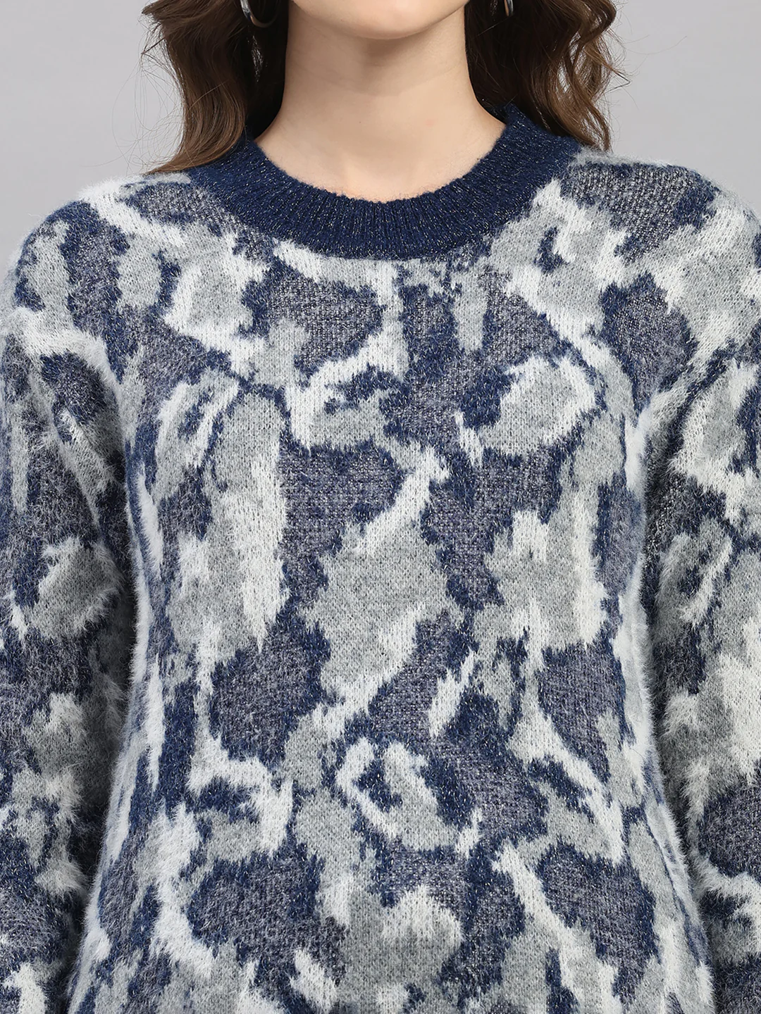 Women Multicolor Self Design Round Neck Full Sleeve Winter Top - Image 7