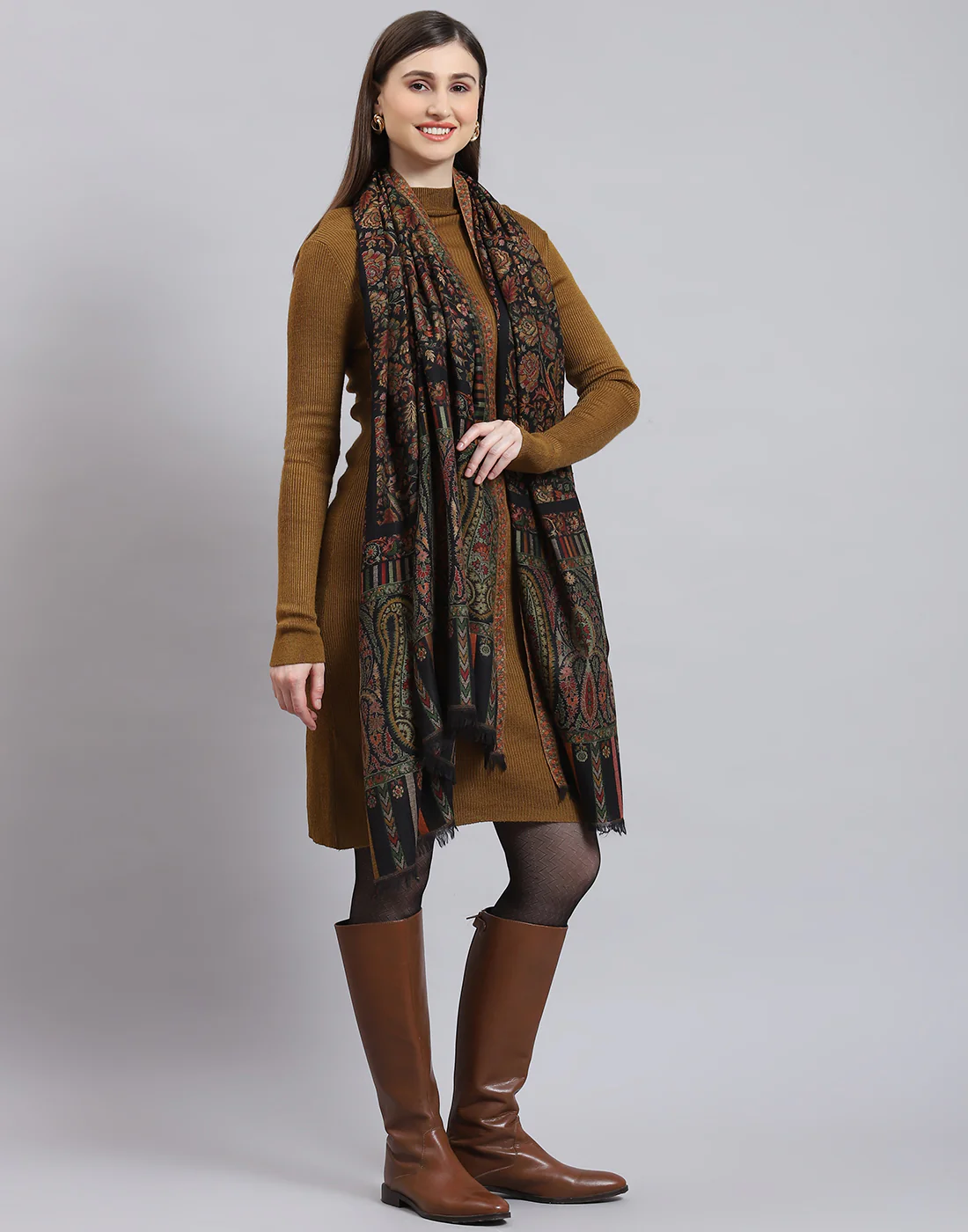 Women Multicolor Self Design Shawl - Image 4