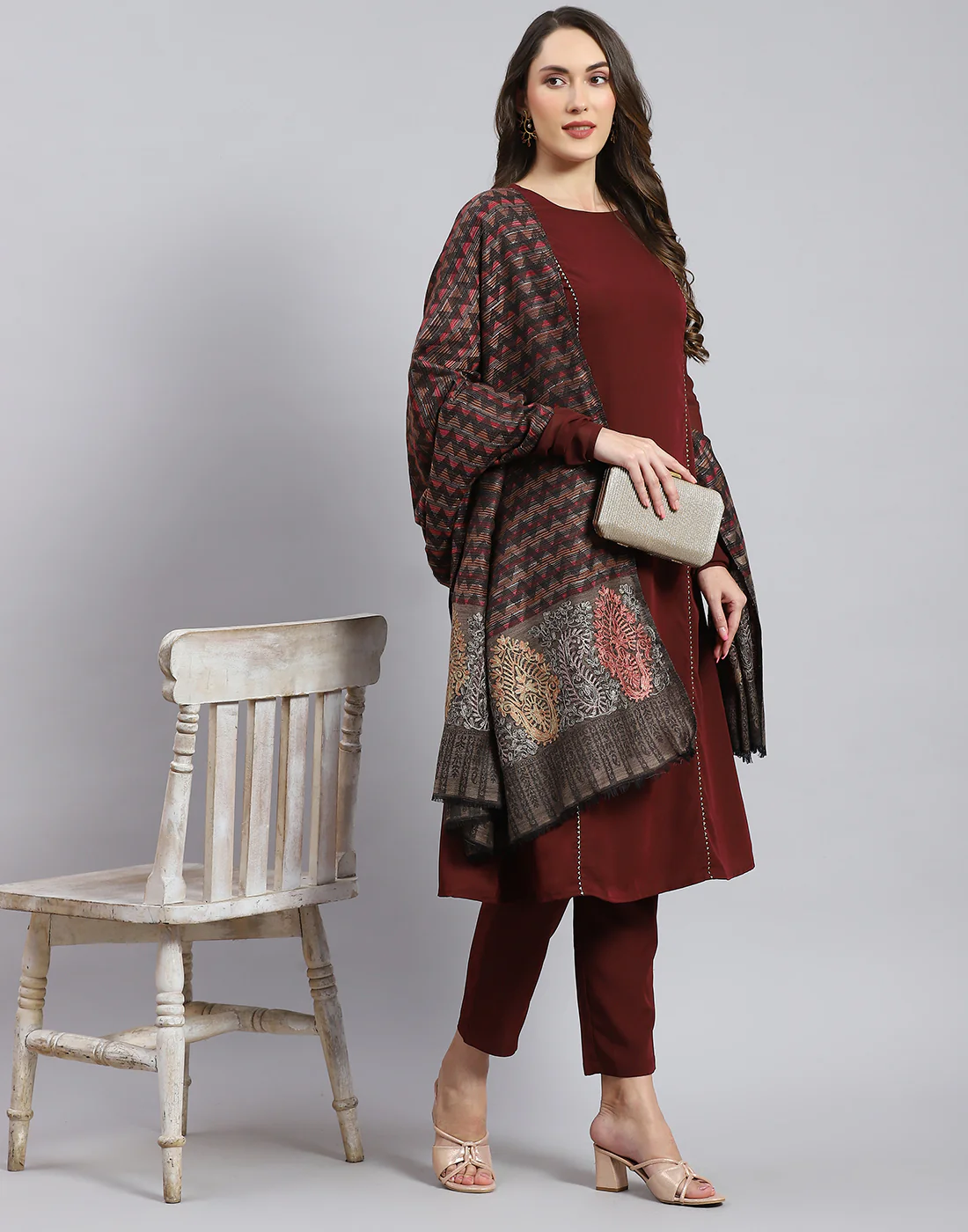 Women Multicolor Self Design Shawl - Image 2