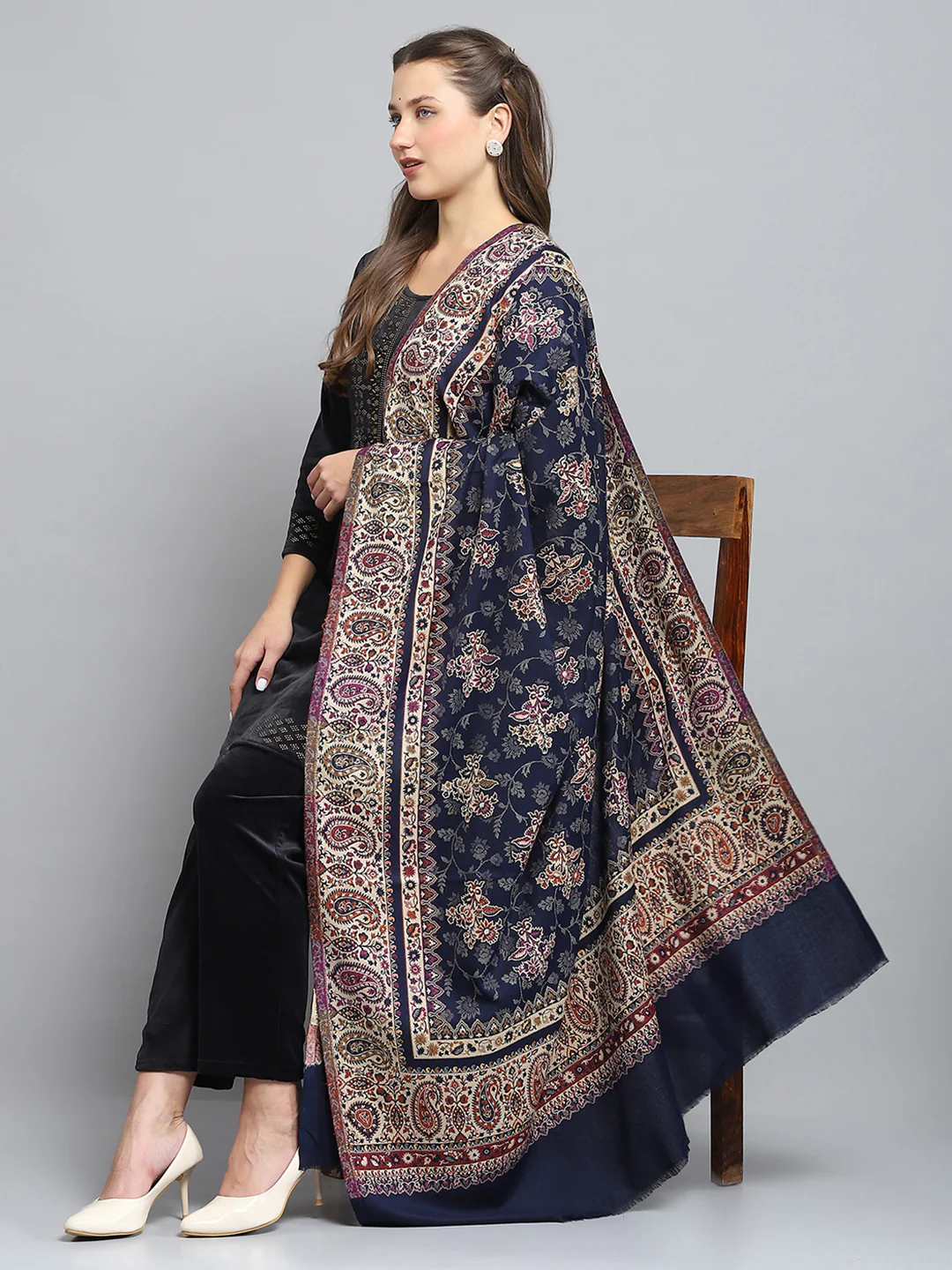 Women Multicolor Self Design Shawl - Image 5