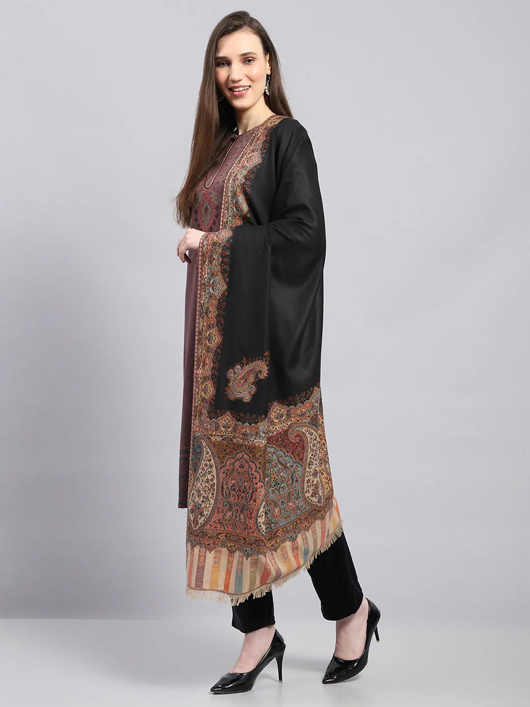 Women Multicolor Self Design Shawl - Image 3