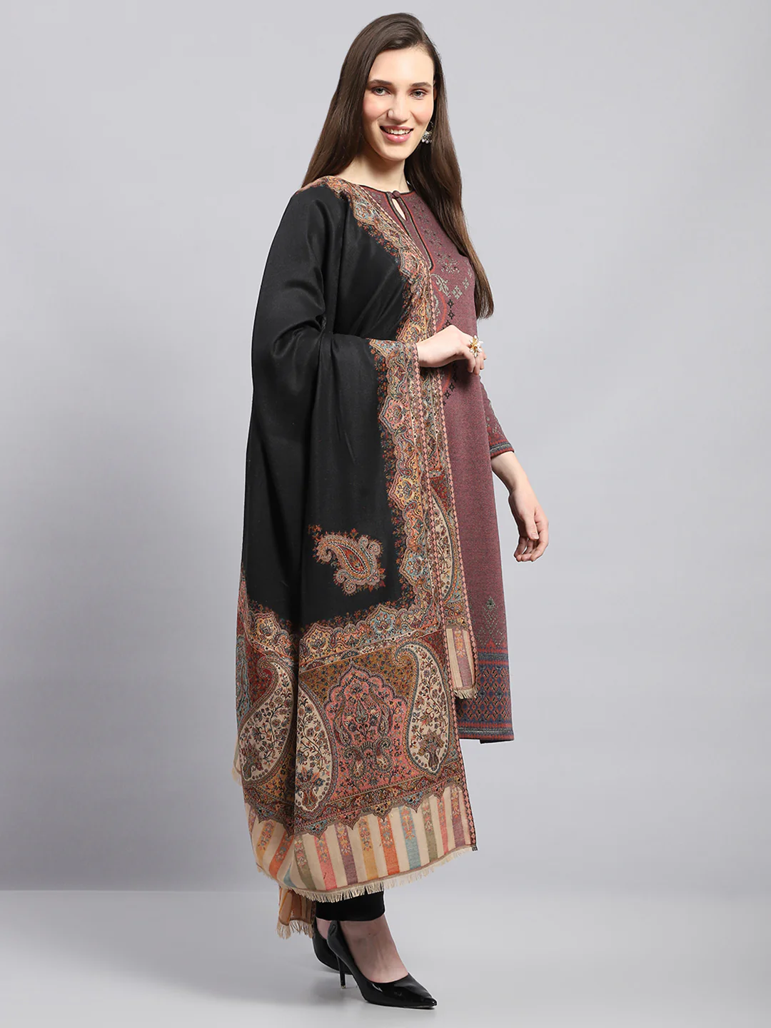Women Multicolor Self Design Shawl - Image 4
