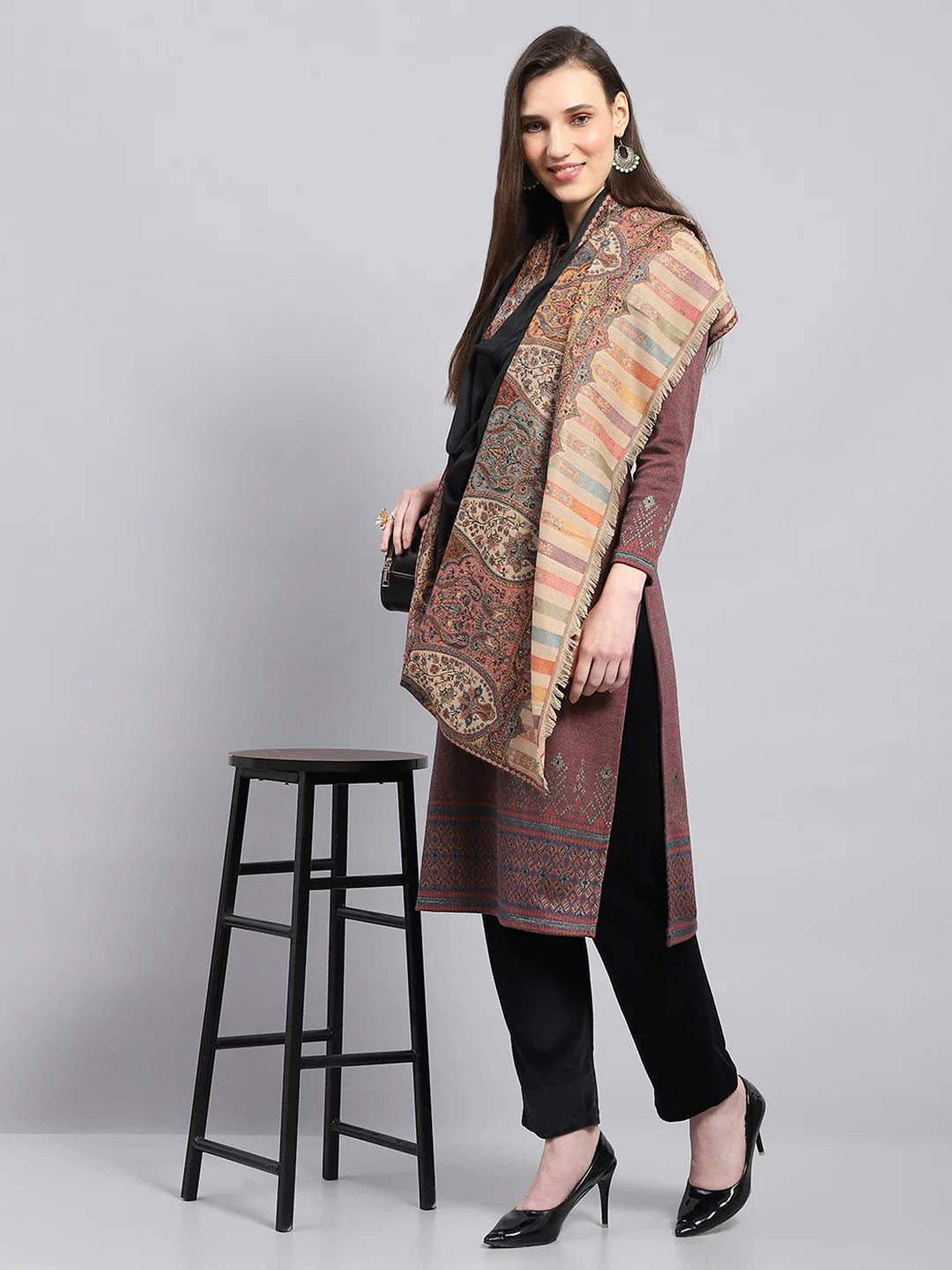 Women Multicolor Self Design Shawl - Image 5