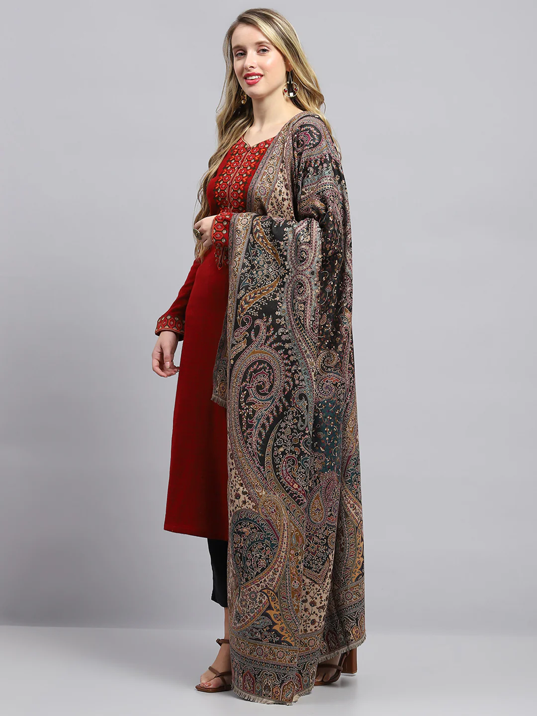 Women Multicolor Self Design Shawl - Image 3