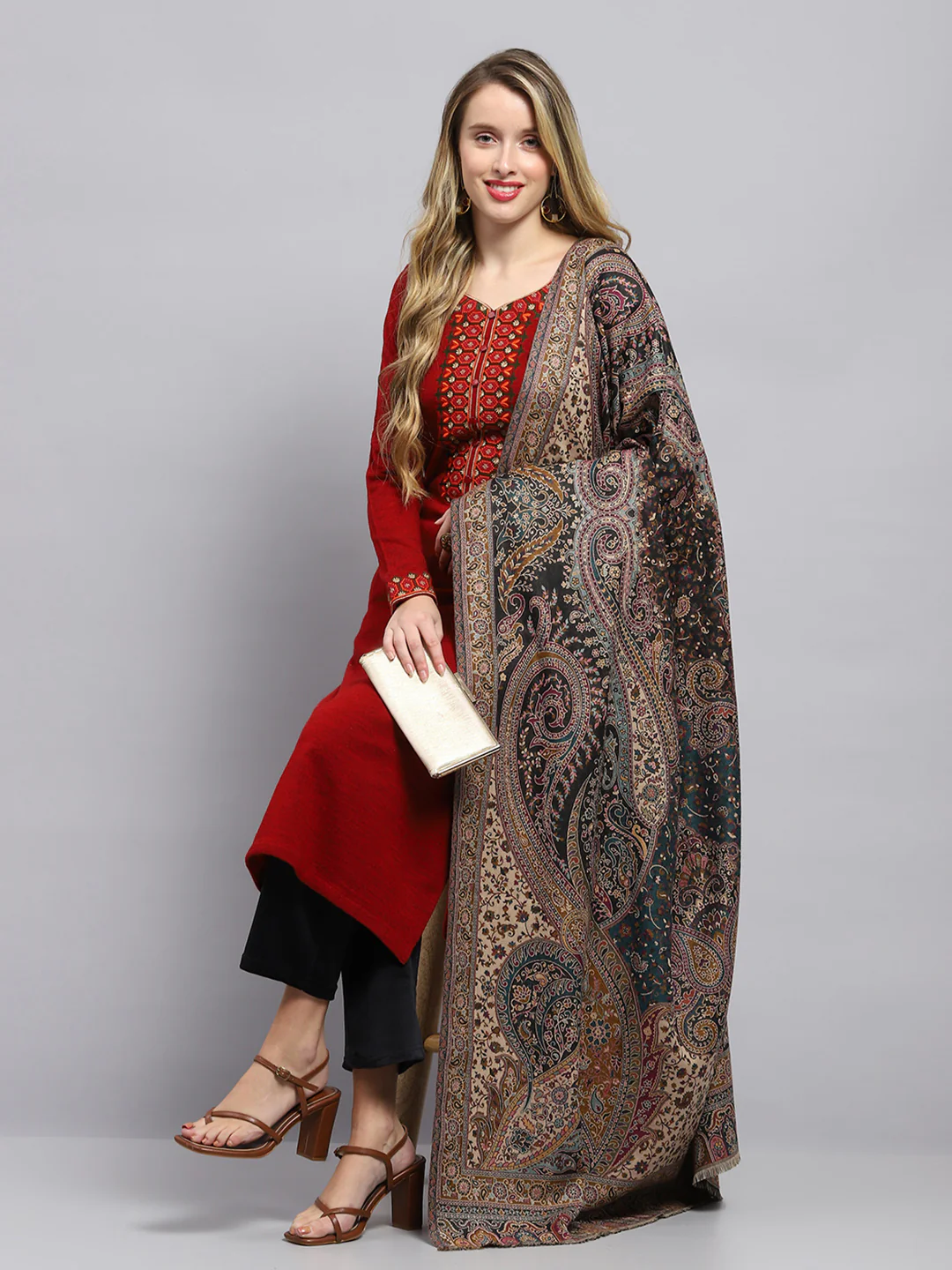 Women Multicolor Self Design Shawl - Image 5