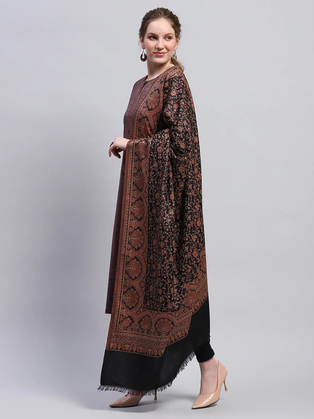 Women Multicolor Self Design Shawl - Image 3