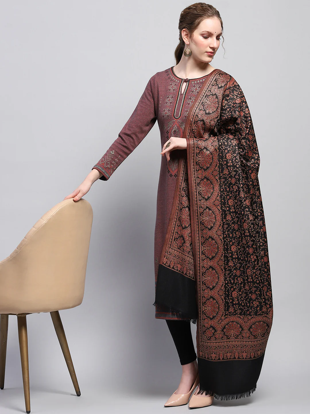 Women Multicolor Self Design Shawl - Image 5