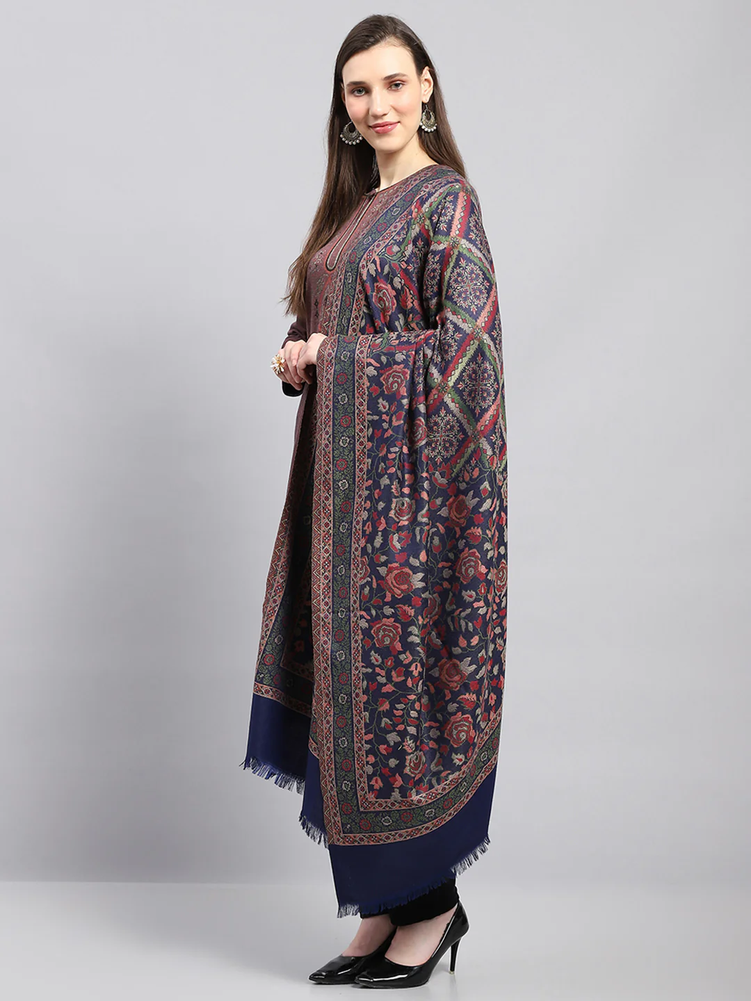 Women Multicolor Self Design Shawl - Image 3