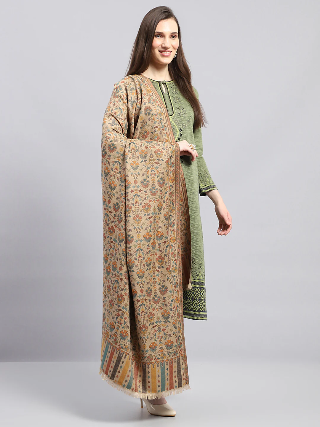 Women Multicolor Self Design Shawl - Image 4