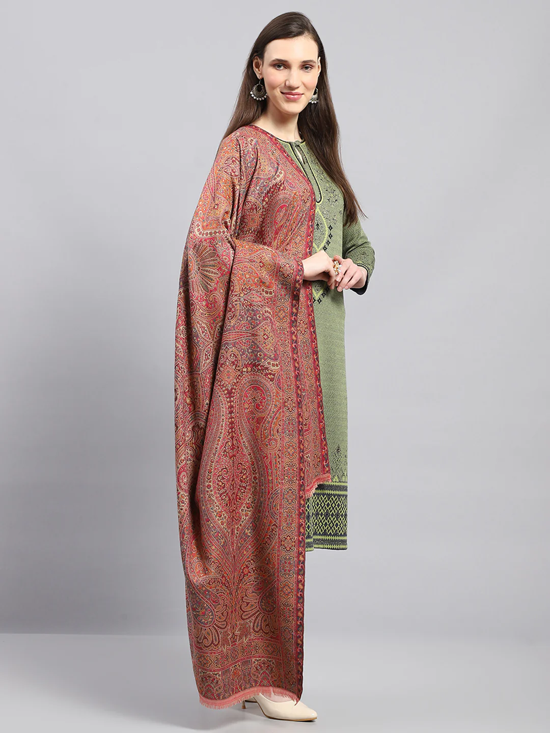 Women Multicolor Self Design Shawl - Image 4