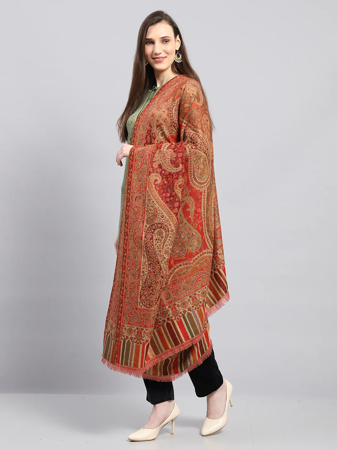 Women Multicolor Self Design Shawl - Image 3