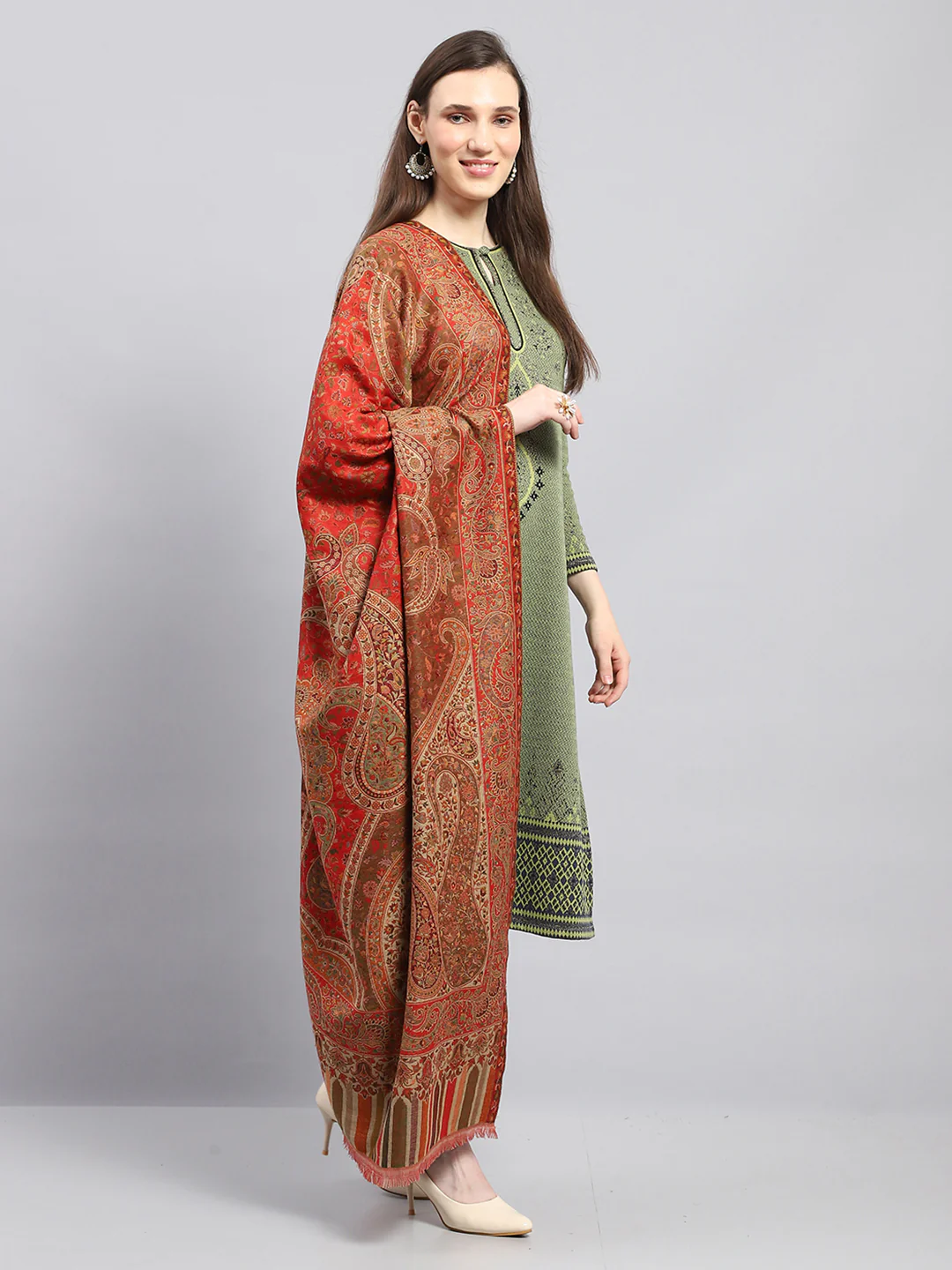 Women Multicolor Self Design Shawl - Image 4