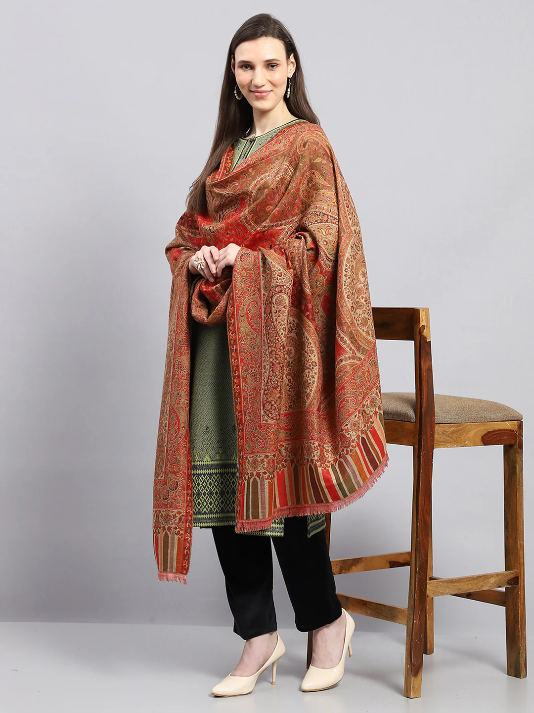 Women Multicolor Self Design Shawl - Image 5