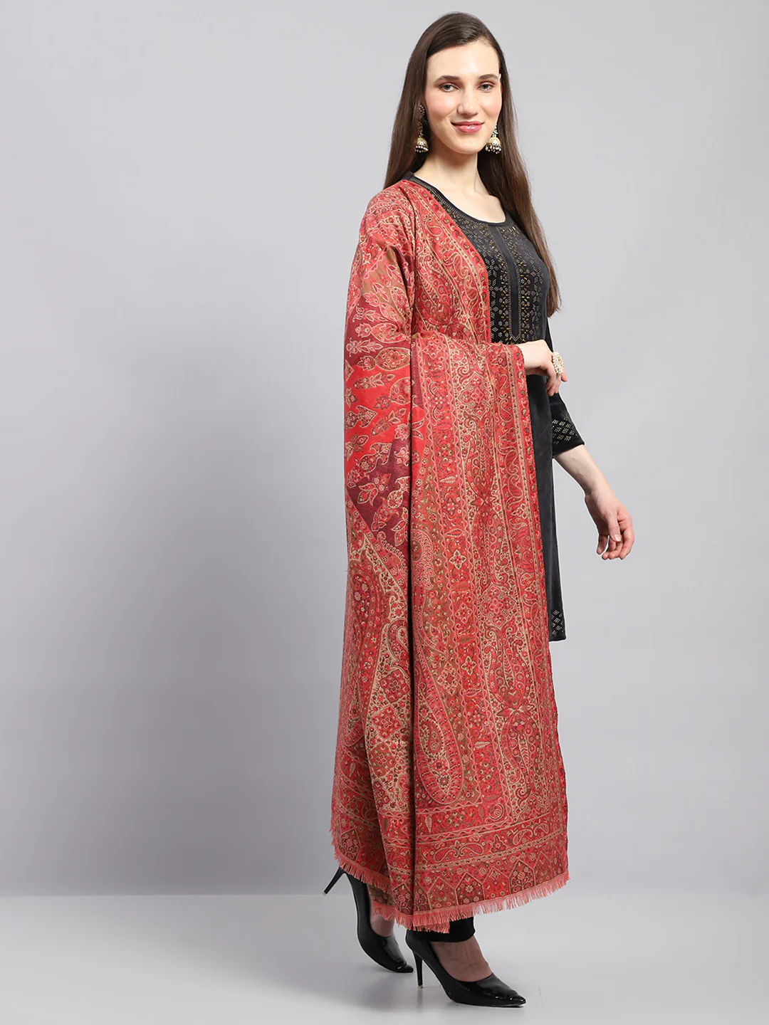 Women Multicolor Self Design Shawl - Image 4