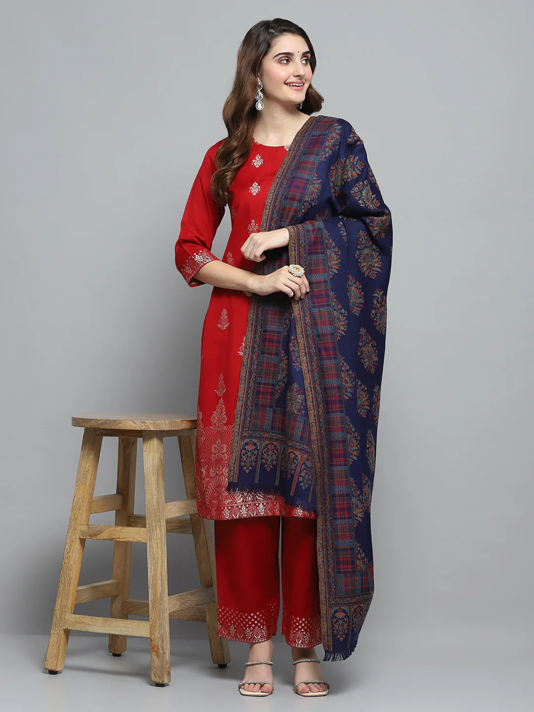 Women Multicolor Self Design Shawl - Image 2