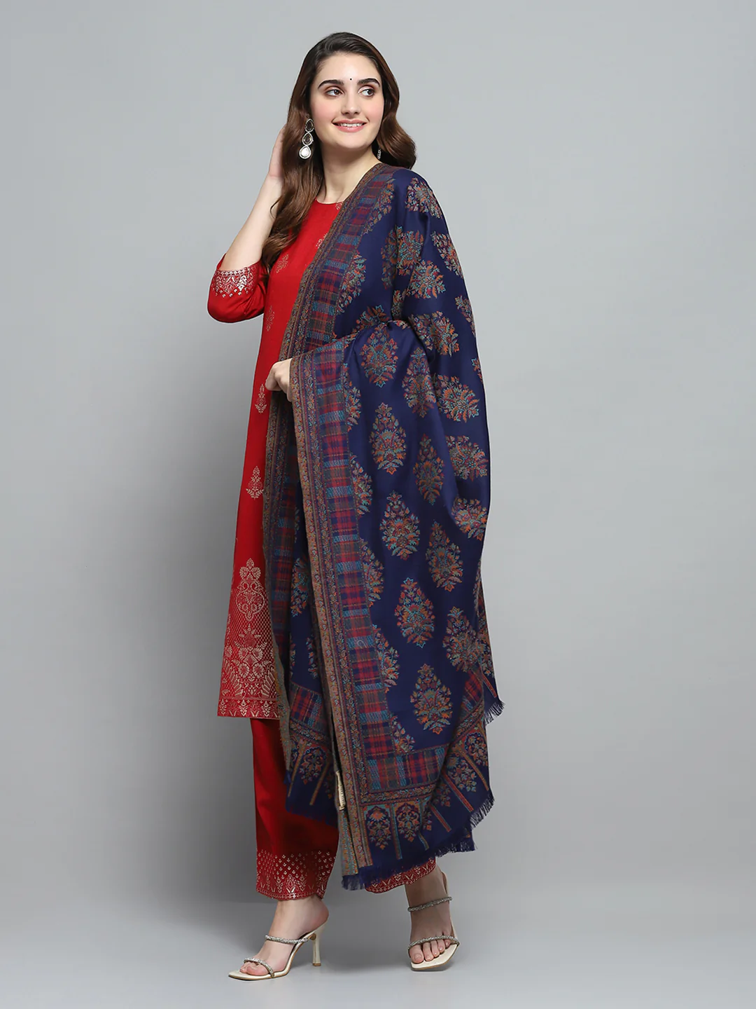 Women Multicolor Self Design Shawl - Image 3