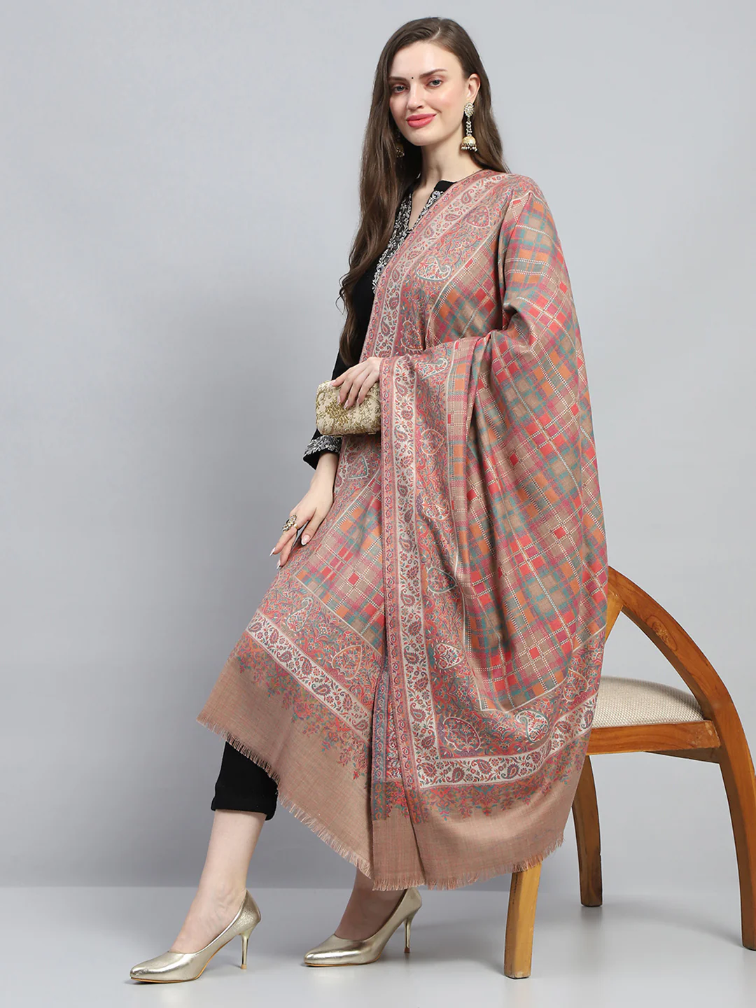 Women Multicolor Self Design Shawl - Image 5