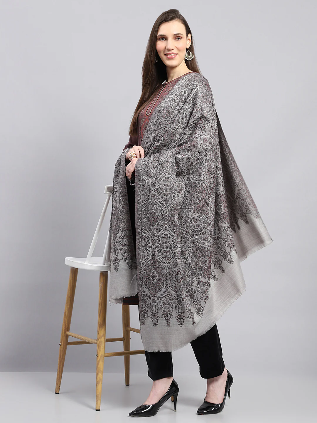 Women Multicolor Self Design Shawl - Image 5
