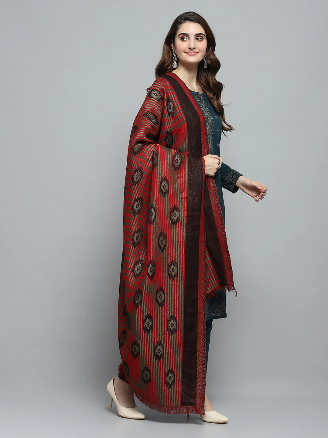 Women Multicolor Self Design Shawl - Image 4