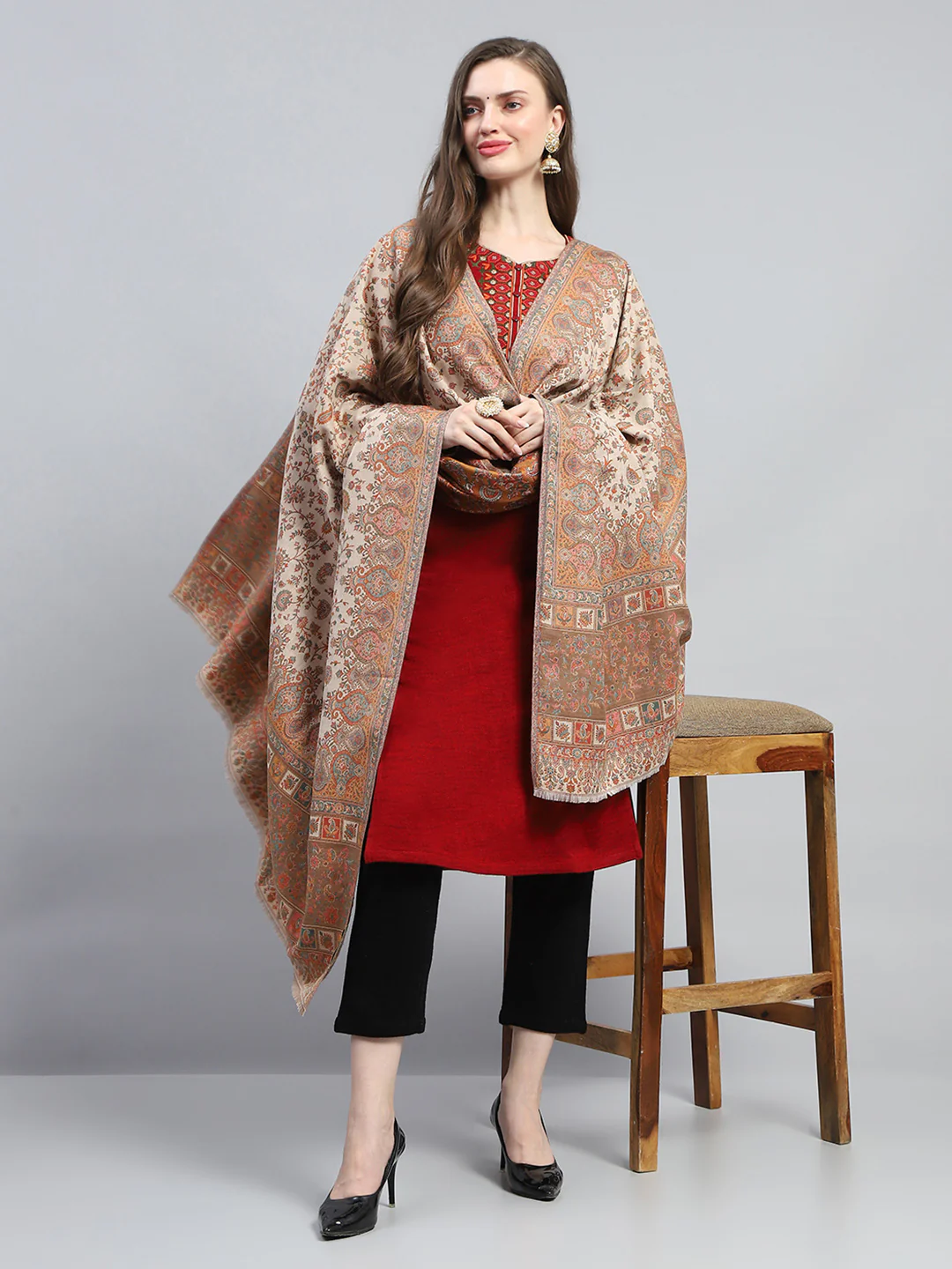 Women Multicolor Self Design Shawl - Image 5