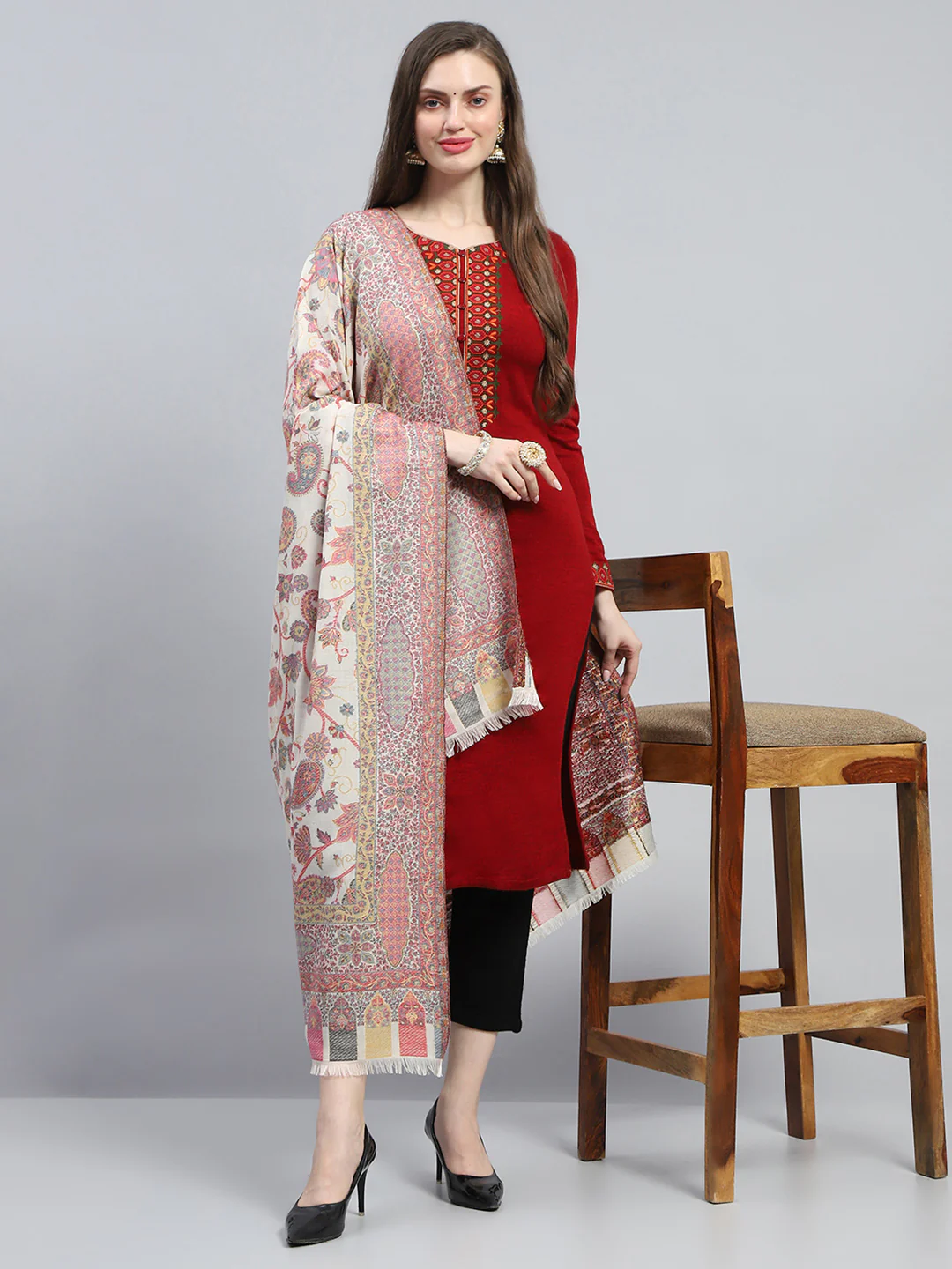 Women Multicolor Self Design Shawl - Image 5