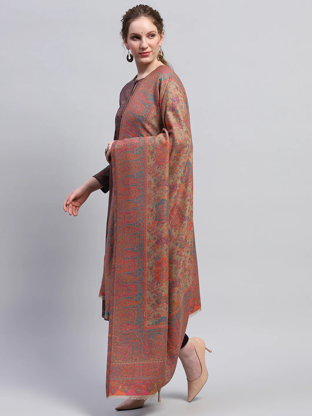 Women Multicolor Self Design Shawl - Image 3