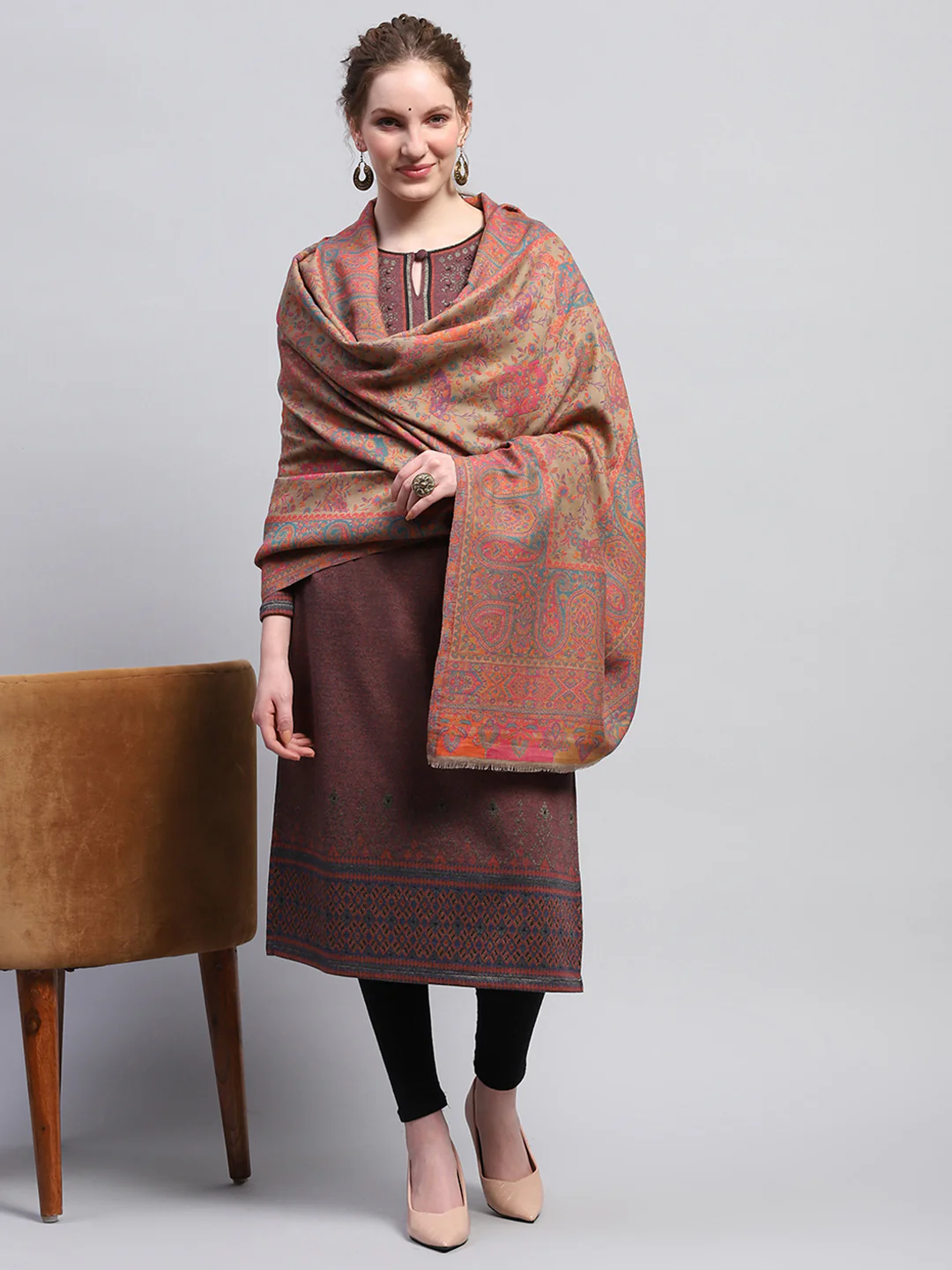 Women Multicolor Self Design Shawl - Image 5