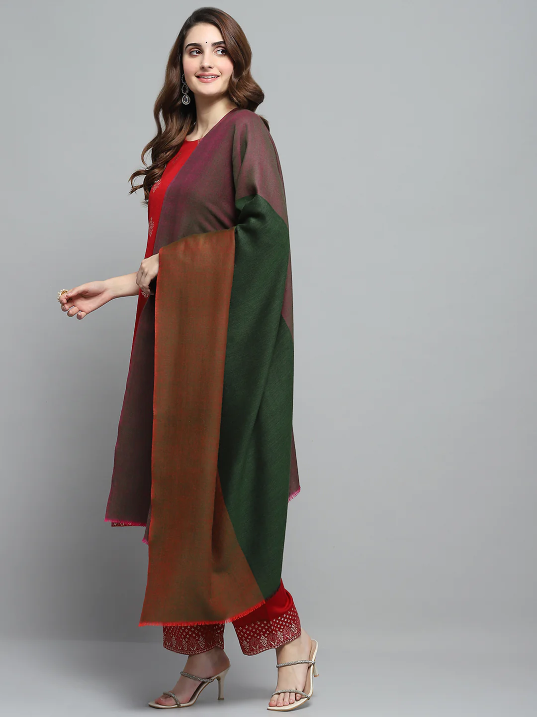 Women Multicolor Self Design Shawl - Image 3