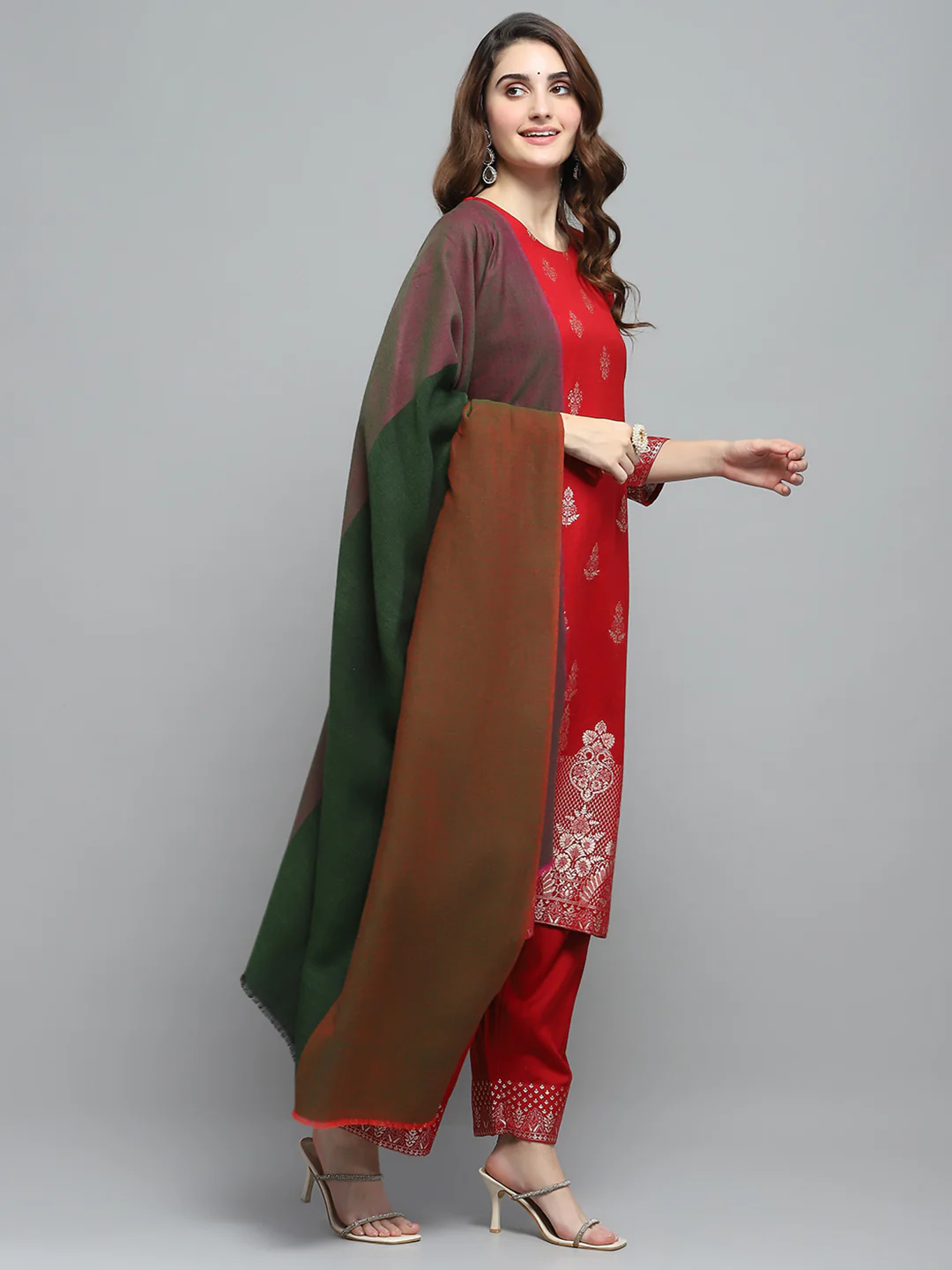 Women Multicolor Self Design Shawl - Image 4