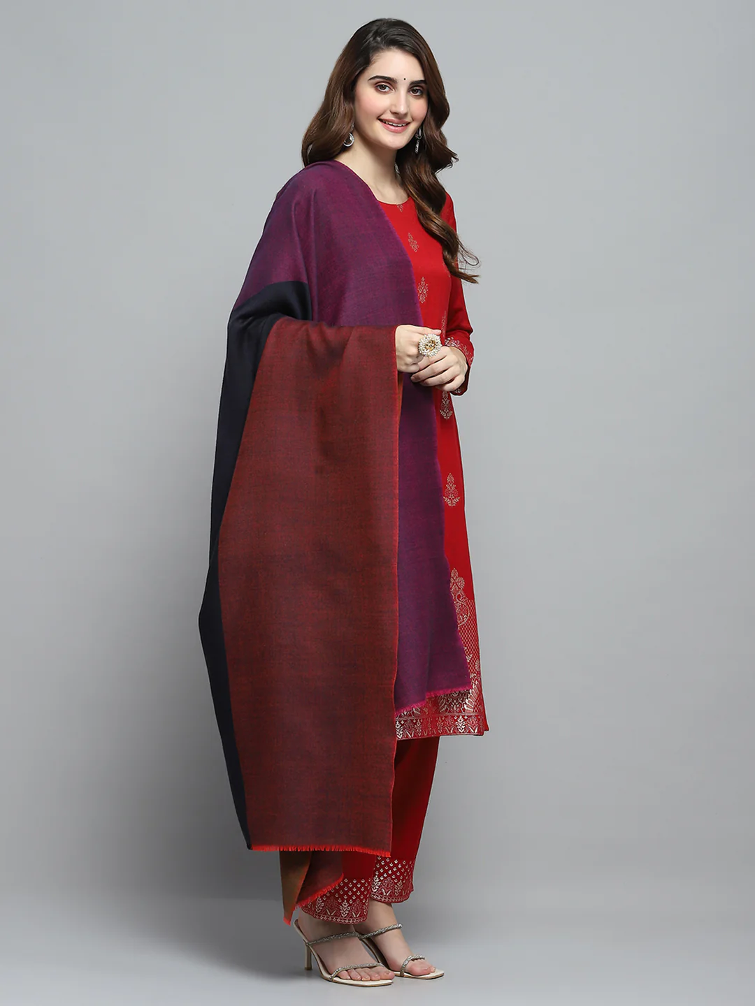 Women Multicolor Self Design Shawl - Image 9