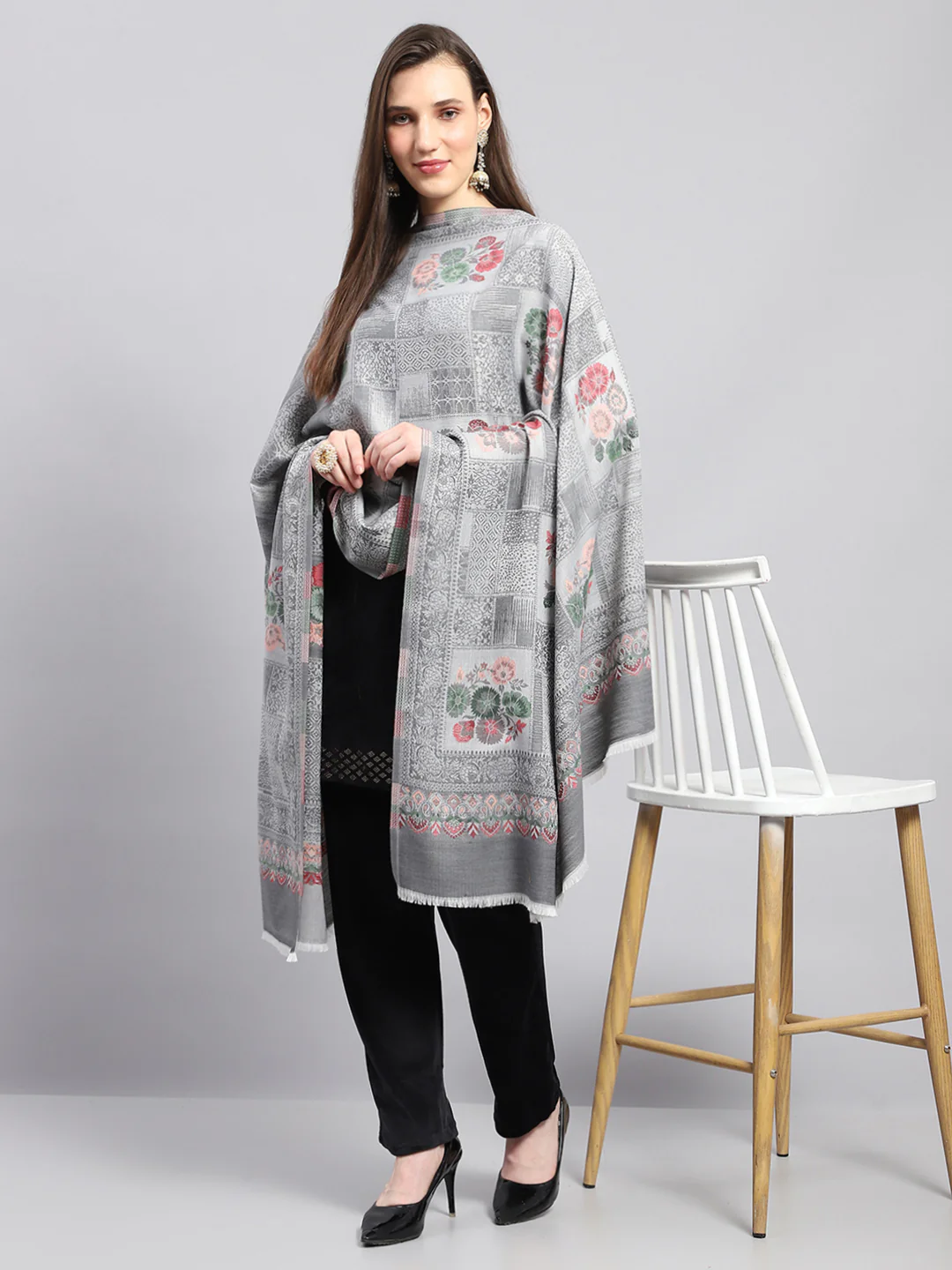 Women Multicolor Self Design Shawl - Image 2