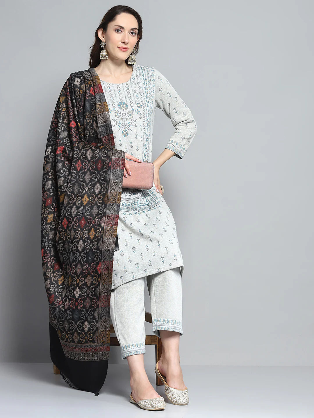 Women Multicolor Self Design Shawl - Image 2