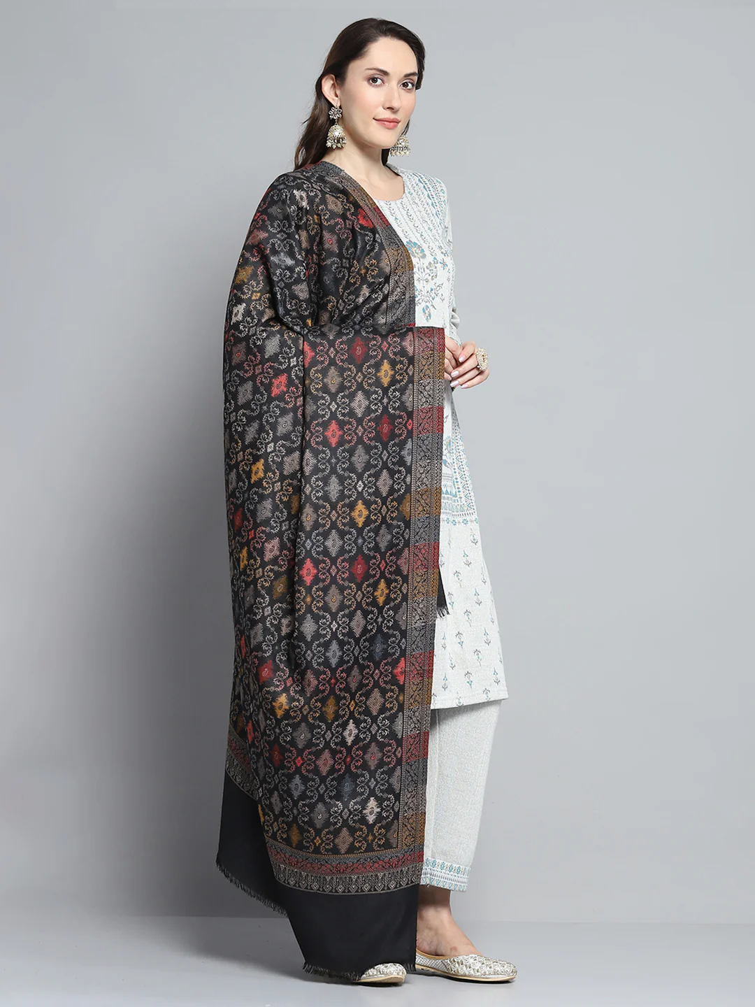 Women Multicolor Self Design Shawl - Image 4